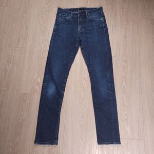 Uniqlo Slim Straight Selvedge Jeans Mens 29x34(31) Blue Kaihara Stretch Mid Rise